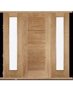 External Door Set Oak Modica with Two Frosted Sidelights and Sidelight Frame Kit