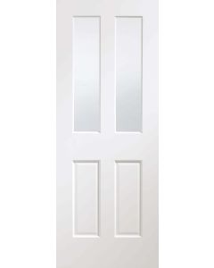 Internal Door White Malton with Clear Bevelled Glass and Non Raised moulding prefinished
