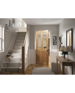 Bury Clear Bevelled Glass Pre finished Oak Internal Door Lifestyle Image