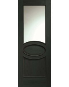 Calabria Internal Americano Black Oak Door with Clear Bevelled Glass and Raised Mouldings
