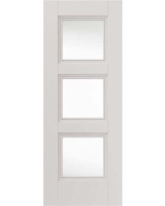 Internal Door White Primed Catton 3 Panel with decorative flush mouldings and Clear Glass (RAL colour finish available)