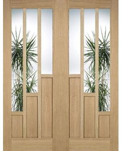Internal Door Pair Oak Coventry with Clear Glass Prefinished 