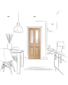 Internal Oak Door Malton with clear bevelled glass & Raised Mouldings Lifestyle