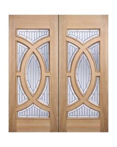 External Door Pair Oak Majestic with Zinc Clear Bevelled Glass Untreated LPD