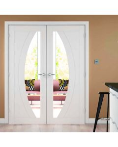Internal Door Pair White Primed Salerno with Clear Glass 