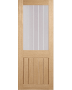 Internal Fire Door Oak Mexicano Half light Clear Glass with Frosted Lines Prefinished 