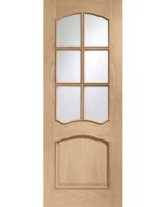Internal Door Oak Riviera with Clear Bevelled Glass and Raised Mouldings Prefinished