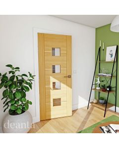 Internal Door Oak Valencia With With Inlaid Glass and Aluminium Inlays Prefinished Lifestyle
