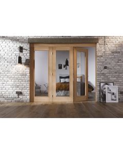 Internal Oak Roomfold Door Set (Frame Only) Supplied Untreated with Pattern 10 with clear glass doors