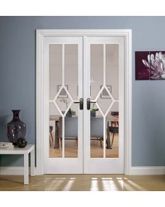 Internal Room Divider W4 White Primed Reim Diamond with Clear Bevelled Glass 