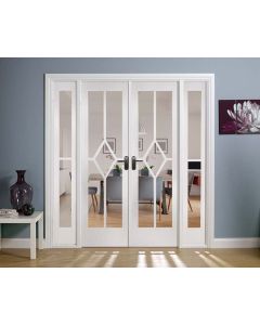Internal Room Divider W6 White Primed Reim Diamond with Clear Bevelled Glass 
