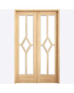 Internal Room Divider W4 Oak Prefinished Reim Diamond with Clear Bevelled Glass 