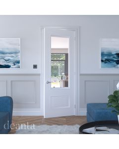 Sandringham White Primed Internal Door Clear Bevelled Glass Lifestyle Image by Deanta Doors