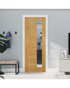 Seville Pre Finished Sidelight with Clear Glass Oak Internal Door Lifestyle Image by Deanta