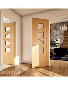 Seville Prefinished 4 Light Slanted Clear Glass Oak Internal Door Lifestyle Image by Deanta