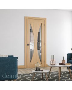 Internal Door Oak Sorrento with Clear  Glass Prefinished 