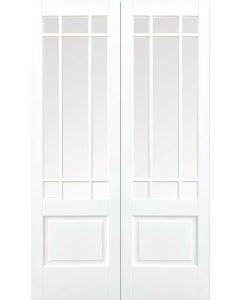 Internal Door Pair White Primed Downham with Clear Bevelled Glass 