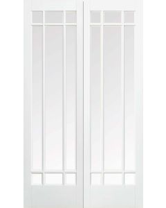 Internal Door Pair White Primed Manhattan with Clear Bevelled Glass